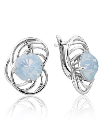 Chic Silver Earrings With Blue Agate Centerstones, image 