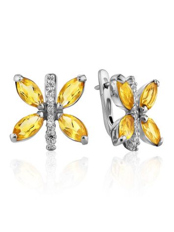 Lustrous Silver Citrine Butterfly Earrings, image 