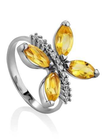 Silver Citrine Butterfly Ring, Ring Size: 6 / 16.5, image 