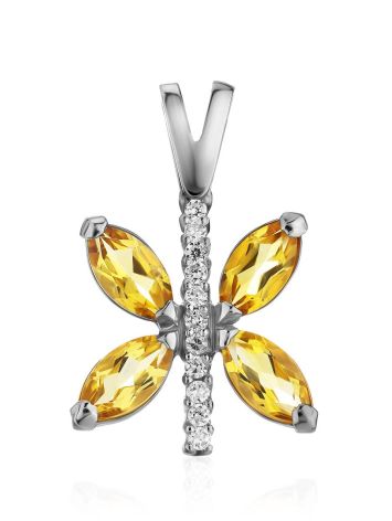 Chic Silver Citrine Butterfly Pendant, image 