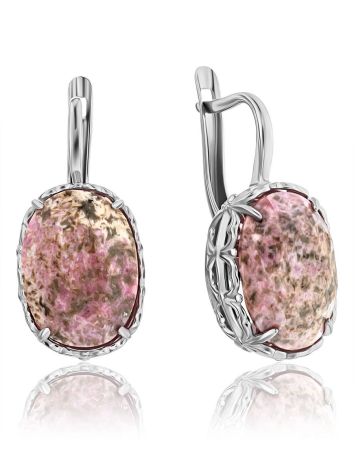 Silver Earrings With Faceted Pinkish Rhodonite, image 