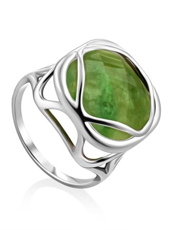 Voluminous Silver Ring With Green Vesuvianite Centerpiece, Ring Size: 8.5 / 18.5, image 