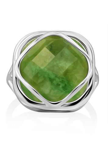 Voluminous Silver Ring With Green Vesuvianite Centerpiece, Ring Size: 8.5 / 18.5, image , picture 3