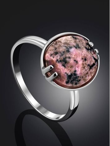 Chic Silver Ring With Faceted Oval Rhodonite Stone, Ring Size: 8.5 / 18.5, image , picture 2