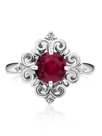 Ornate Silver Ruby Ring With Crystals, Ring Size: 8.5 / 18.5, image , picture 3