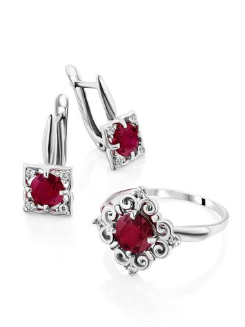 Ornate Silver Ruby Ring With Crystals, Ring Size: 8.5 / 18.5, image , picture 4