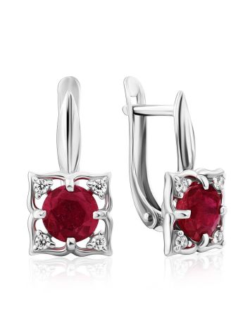 Charming Silver Ruby Earrings With Crystals, image 