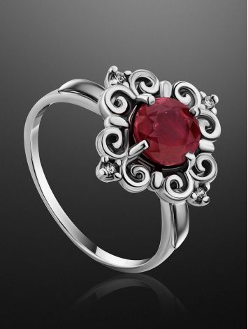 Ornate Silver Ruby Ring With Crystals, Ring Size: 8.5 / 18.5, image , picture 2