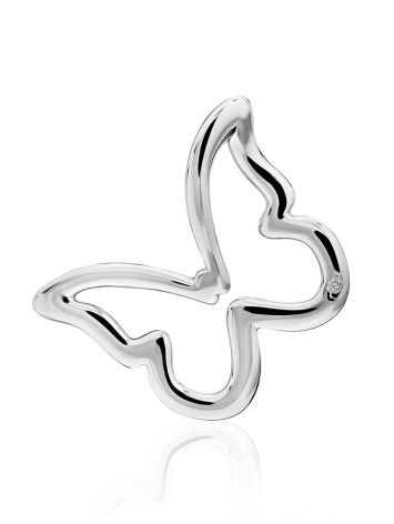 Glossy Silver Butterfly Pendant With Diamond, image 