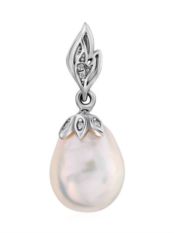 Refined Silver Pendant With Baroque Pearl And Crystals, image 
