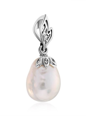 Refined Silver Pendant With Baroque Pearl And Crystals, image , picture 3