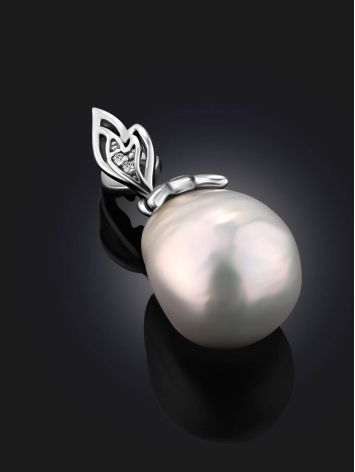 Refined Silver Pendant With Baroque Pearl And Crystals, image , picture 2