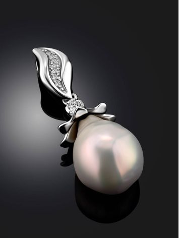 Classy Silver Pendant With Baroque Pearl And Crystals, image , picture 2