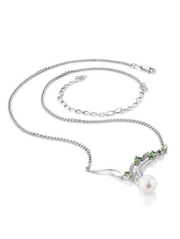 Refined Silver Pearl Necklace With Prasiolite, image , picture 3