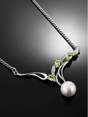 Refined Silver Pearl Necklace With Prasiolite, image , picture 2