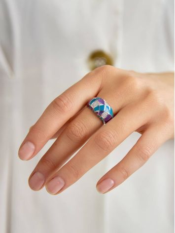 Voluminous Silver Enamel Ring, Ring Size: 7 / 17.5, image , picture 5
