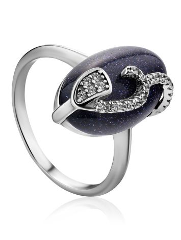 Intricate Design Silver Aventurine Ring With Crystals, Ring Size: 9 / 19, image 