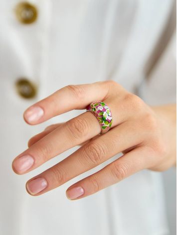 Floral Motif Mix Color Enamel Ring, Ring Size: 8 / 18, image , picture 3