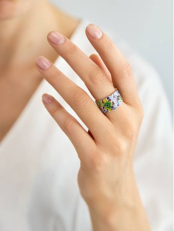 Ultra Feminine Floral Design Enamel Band Ring With Crystals, Ring Size: 7 / 17.5, image , picture 4