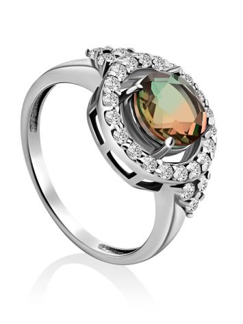 Chic Silver Ring With Chameleon Color Quartz, Ring Size: 7 / 17.5, image 