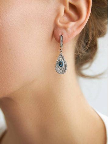 Drop Shaped Silver Dangles With Crystals And Topaz London, image , picture 3