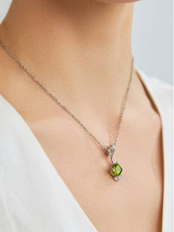 Luminous Silver Pendant With Chrysolite And Crystals, image , picture 3