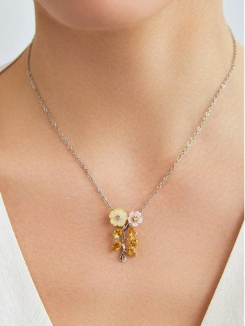 Floral Design Silver Pendant With Nacre And Citrine, image , picture 3