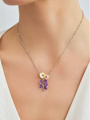 Floral Design Silver Pendant With Amethyst And Nacre, image , picture 3
