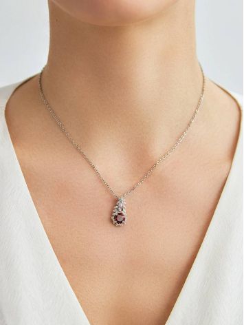 Floral Design Silver Garnet Pendant, image , picture 3