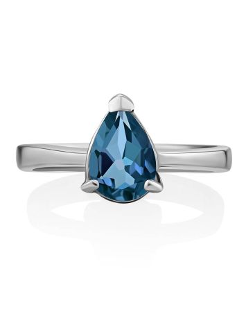 Silver Ring With Pear Shaped Topaz Swiss Blue, Ring Size: 8 / 18, image , picture 3