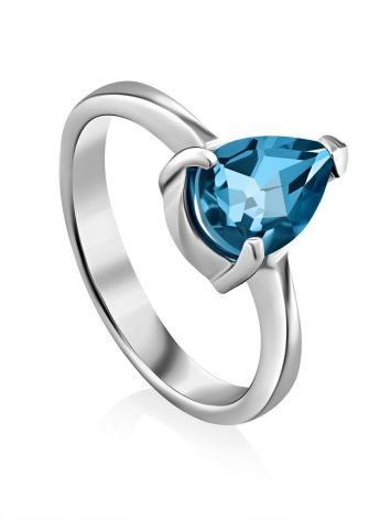Silver Ring With Pear Shaped Topaz Swiss Blue, Ring Size: 8 / 18, image 