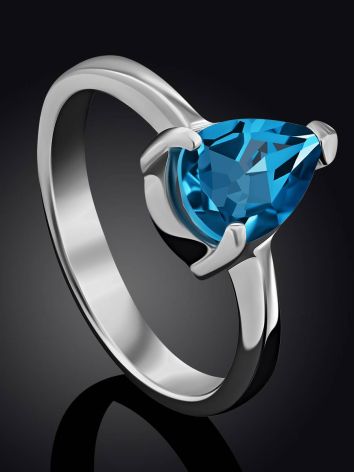 Silver Ring With Pear Shaped Topaz Swiss Blue, Ring Size: 8 / 18, image , picture 2