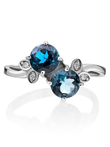 Exquisite Silver Ring With Topaz London Blue, Ring Size: 9 / 19, image , picture 4
