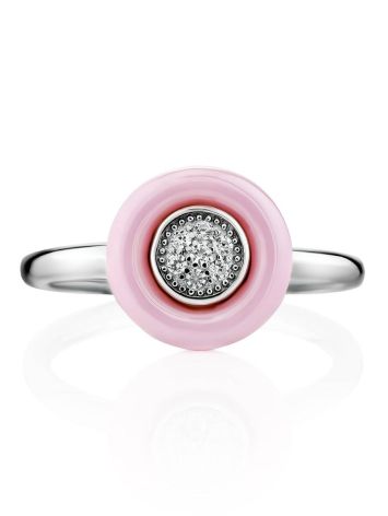 Chic Silver Crystal Ring With Pink Ceramic, Ring Size: 6.5 / 17, image , picture 4