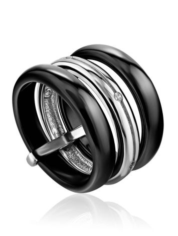 Triple Band Silver Ceramic Ring, Ring Size: 8 / 18, image 