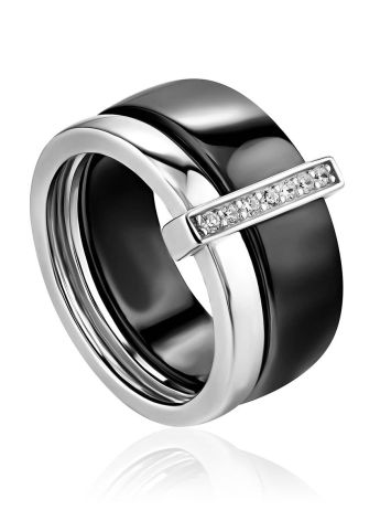 Trendy Silver Ceramic Band Ring, Ring Size: 5.5 / 16, image 