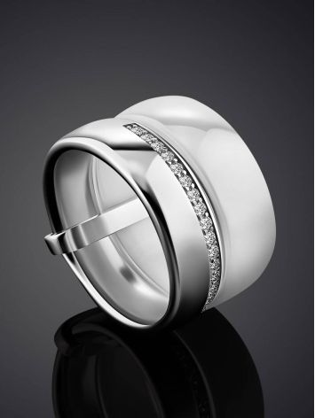 Fashionable Silver Ceramic Band Ring With Crystals, Ring Size: 5.5 / 16, image , picture 2