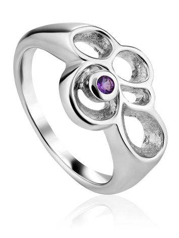 Intricate Design Silver Amethyst Ring, Ring Size: 7 / 17.5, image 