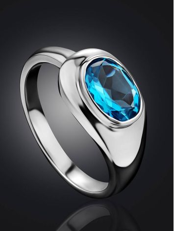 Futuristic Design Silver Ring With Topaz  "Swiss Blue", Ring Size: 9 / 19, image , picture 2