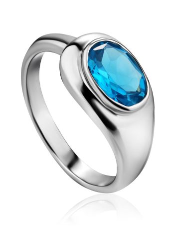 Futuristic Design Silver Ring With Topaz  "Swiss Blue", Ring Size: 9 / 19, image 