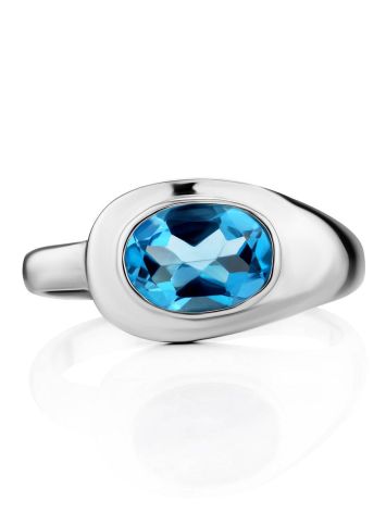 Futuristic Design Silver Ring With Topaz  "Swiss Blue", Ring Size: 9 / 19, image , picture 3