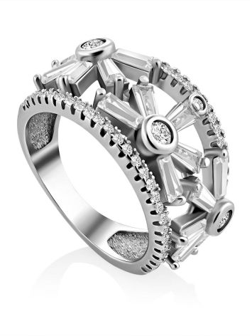 Fashionable Silver Crystal Ring, Ring Size: 6 / 16.5, image 