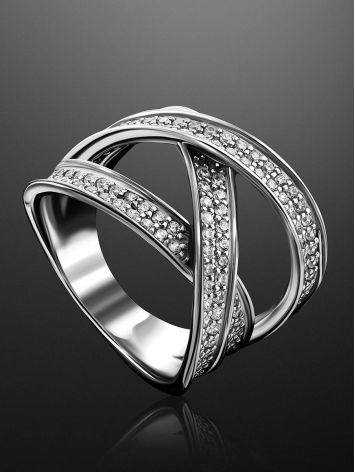 Trendy Silver Crystal Trinity Ring, Ring Size: 8 / 18, image , picture 2