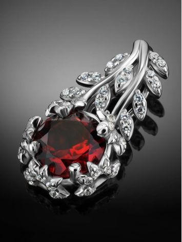 Floral Design Silver Garnet Pendant, image , picture 2