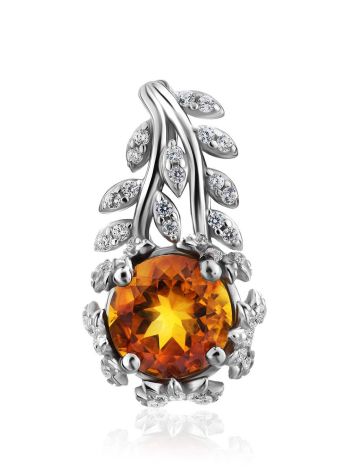 Floral Design Silver Citrine Pendant, image 