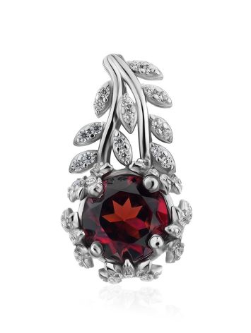 Floral Design Silver Garnet Pendant, image 