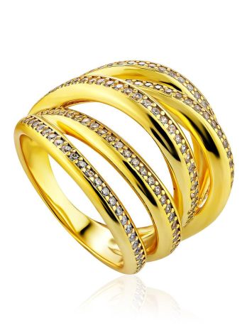 Bold Gilded Silver Crystal Ring, Ring Size: 8 / 18, image 