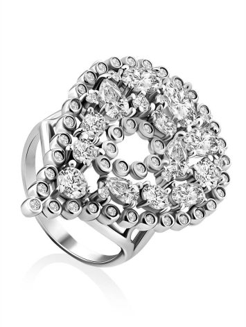 Bold Silver Crystal Cocktail Ring, Ring Size: 9.5 / 19.5, image 