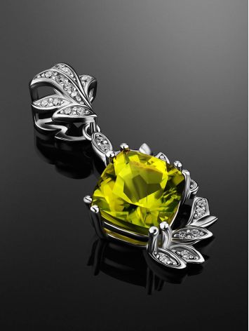 Luminous Silver Pendant With Chrysolite And Crystals, image , picture 2