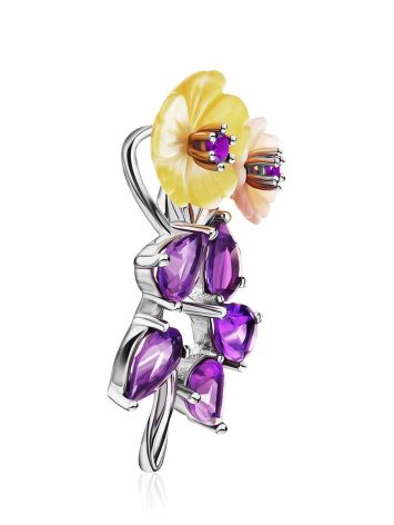 Floral Design Silver Pendant With Amethyst And Nacre, image , picture 4